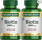 Nature's Bounty Biotin, Supports Metabolism for Cellular Energy and Healthy Hair, Skin, and Nails, 5000 mcg, 150 Softgels (Pack of 2)