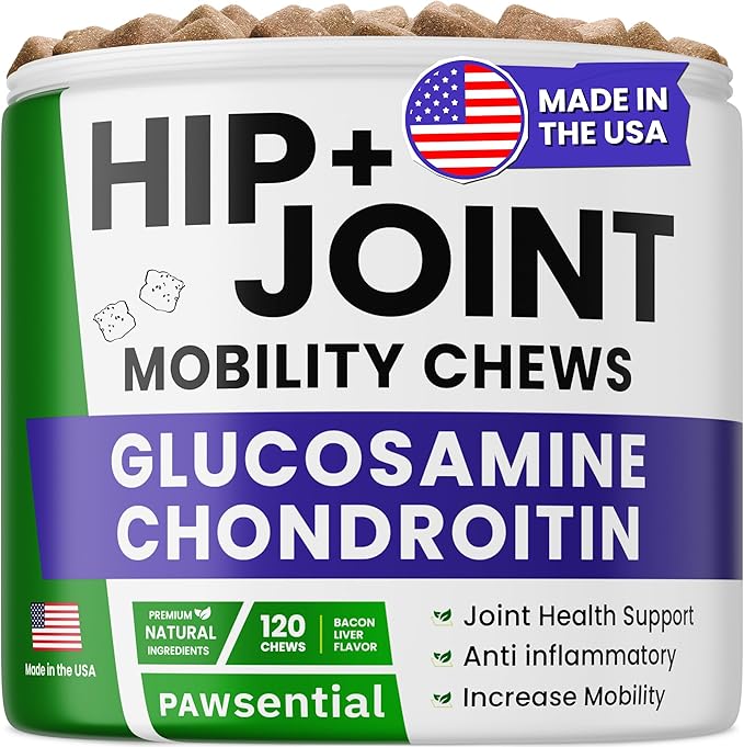 Glucosamine Chondroitin for Dogs - Joint Supplement w/Omega-3 Fish Oil - MSM - Advanced Mobility Chews - Joint Pain Relief - Hip & Joint Care - 120Ct - Made in USA