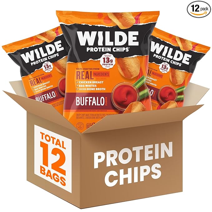 WILDE Chips, High Protein Snacks for Adults, Keto Chips, Gluten Free, Low Carb Snack Box Made with Real Ingredients, Buffalo Style