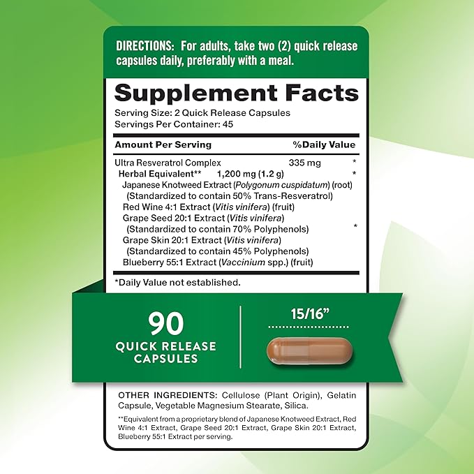 Nature's Truth Resveratrol Complex | 90 Capsules | Non-GMO and Gluten Free Supplement