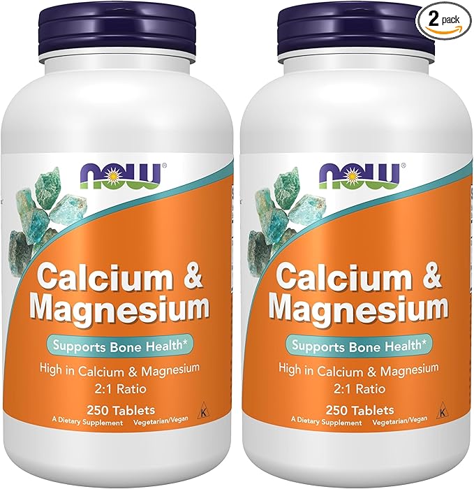 NOW Foods Supplements, Calcium & Magnesium 2:1 Ratio, High Potency, Supports Bone Health*, 250 Tablets, (Pack of 2)