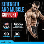 Creatine Gummies Infused with 5g Creatine Monohydrate for Men and Women, Strength, Endurance, Muscle Instantized Creatine, Micronized Clean HCL Balanced Creatina Monohidratada en Polvo (90 Gummies)
