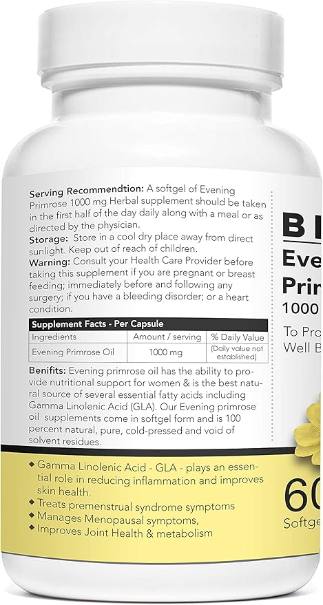Evening Primrose Oil - 60 Liquid Filled Capsules- 1000 mg Softgel