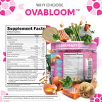 OVA Bloom Ovarian Support Gummies Myo Inositol D-Chiro Inositol Choline Flax Biotin Riboflavin Thiamin Niacin Ashwagandha DIM Maca Root Vitamin C D3 B12 Zinc 60 Count By Clean Nutra