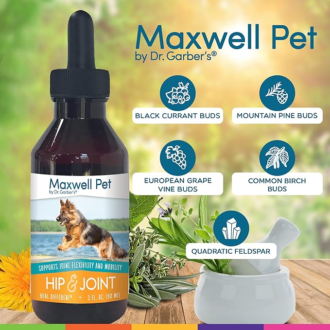 DR.GARBER'S Maxwell Pet Hip & Joint for Dogs - The First Natural Biotherapy Supplement Drops to Support and Restore Hip & Joint Health, Repair and Ease Hip & Joint Pain, & Improve Mobility – 90ml