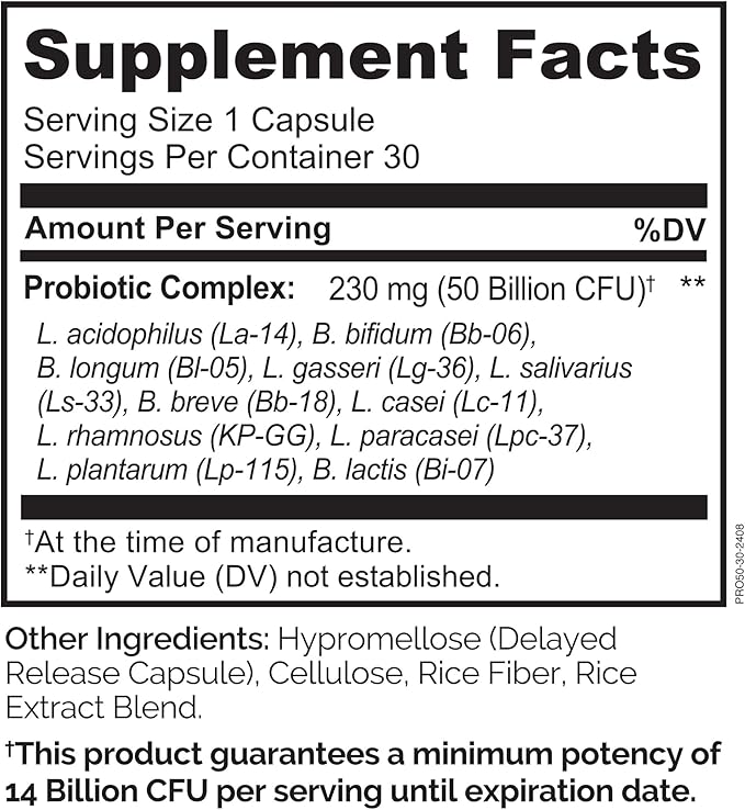 NATURELO Probiotics for Digestive Health, 50 Billion CFU, 30 Vegetarian Capsules, 11 Strains, Daily Use Supplement, Delayed Release, No-Fridge, Helps Boost Immune System, Probiotics for Women & Men