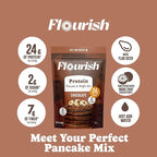 Flourish Protein Pancake & Waffle Mix, with Whey Protein & Flax Seed, No Added Sugar, High in Protein & Fiber - Just Add Water - Chocolate Flavour, 16oz (2 Pack)
