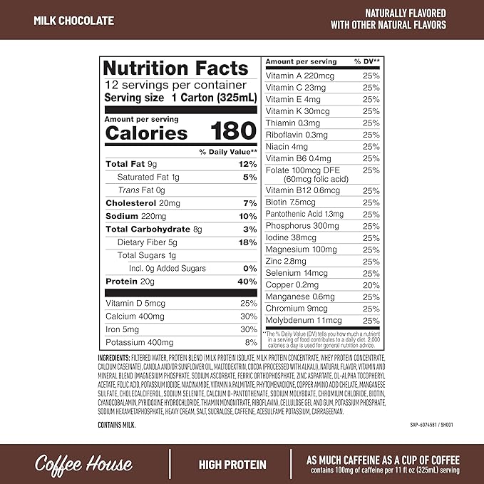 SlimFast Shake,NEW Milk Chocolate- 20g Protein,Meal Replacement Shake Ready to Drink,High-Protein with Low Carb and Low Sugar,24 Vitamins and Minerals,11 Fl Oz,(Pack of 24)