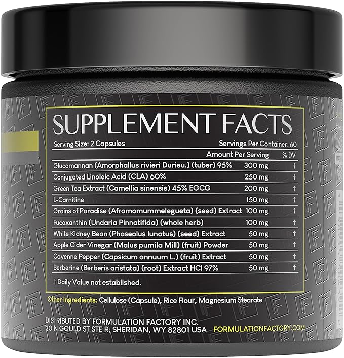 Formulation Factory Metabolism Booster - Melt Mode Natural Thermogenic Support with Glucomannan, L-Carnitine & Green Tea Extract - Advanced Satiety & Energy - 120 Capsules, 2 Month Supply