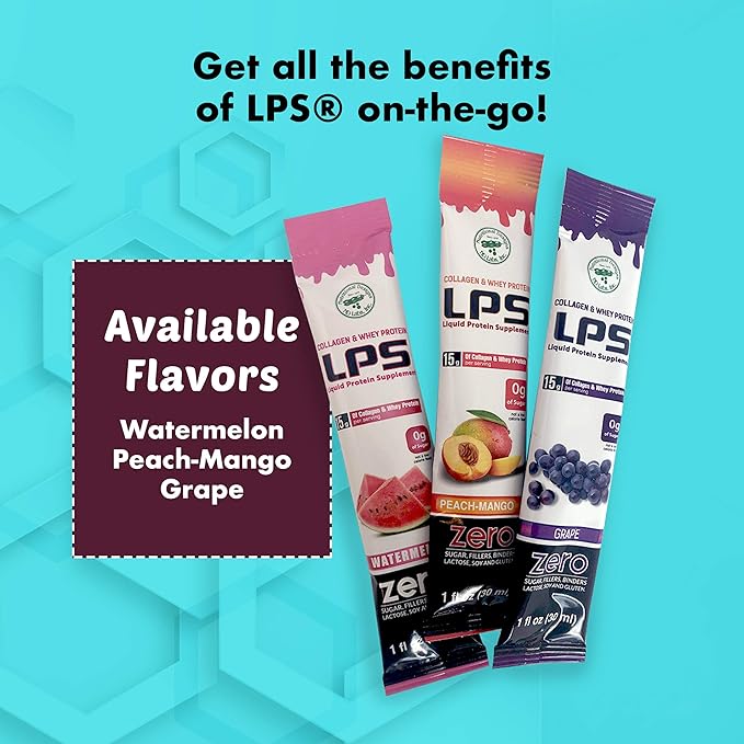 LPS Liquid Collagen & Whey Protein Supplement - Non-GMO Drink, Sugar-Free - Promotes Healthy Skin & Hair for Men & Women, Neutral, Single Serve (50 Packets)
