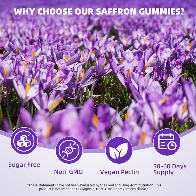 Saffron Supplement Gummies for Kids & Adults Supports Antioxidant Function with Ashwagandha, L-Theanine, Rhodiola Rosea, Lemon Balm, Vitamin D3, B6, Magnesium & Zinc – Raspberry Flavor, 120 Count