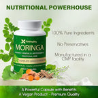 150 Veggie Moringa Premium Capsules –Moringa Leaf, Ginkgo Biloba Leaf, Turmeric Extract, Ashwagandha & Tulsi Holy Basil – 100% Natural Herbal Blend.