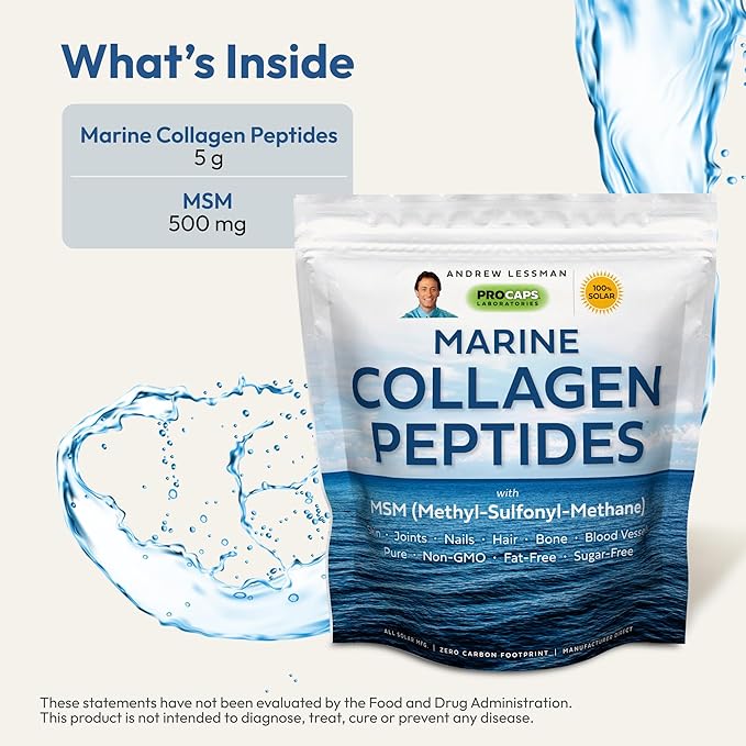 ANDREW LESSMAN Marine Collagen Peptides Powder and MSM 120 Servings - Supports Radiant Smooth Soft Skin, Comfortable Joints. Pure. Super Soluble No Fishy Flavor No Additives Non-GMO