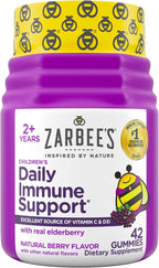 Zarbee’s Kids Elderberry Immune Support Supplement Gummies, Vitamins A C D3 E & Zinc, Elderberry Extract, Gluten & Gelatin Free, No Artificial Flavors, Natural Berry Flavor, Ages 2+, 42 Ct