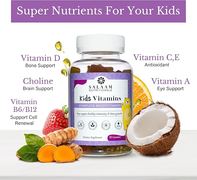 Salaam Nutritionals - Multivitamins, Multivitamins for Kids, Gummy Vitamins with 13 Essential Vitamins + Minerals, Bone and Immunity Support, 90 Count, 3 Packs