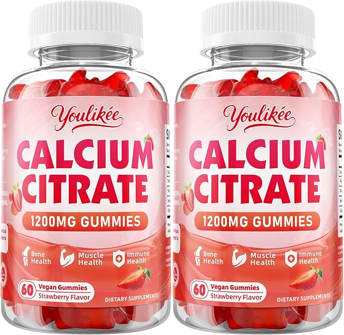 2 Pack Calcium Citrate Gummies 1200 mg, Calcium Supplement for Women & Men, Ultimate Absorption Calcium Gummies for Bone, Muscle & Immune Support, Strawberry Flavor, 120 Count