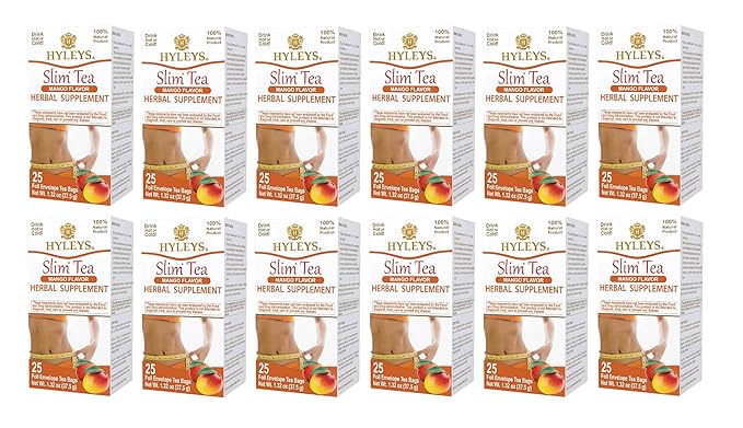 Hyleys Slim Tea Mango Flavor - Weight Loss Herbal Supplement Cleanse and Detox - 25 Tea Bags (12 Pack)
