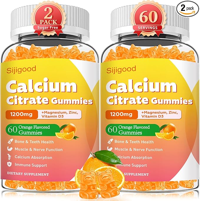 2 Pack Calcium Citrate Gummies, Calcium Supplements for Women & Men, High Absorption Calcium Gummies with Vitamin D3, Magnesium & Zinc for Muscle, Bone & Immune Support, Orange Flavor