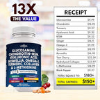Glucosamine Chondroitin, MSM, Turmeric Curcumin, Collagen, Hyaluronic Acid, Omega 3 – Joint Health Supplement for Men & Women – 120 Count