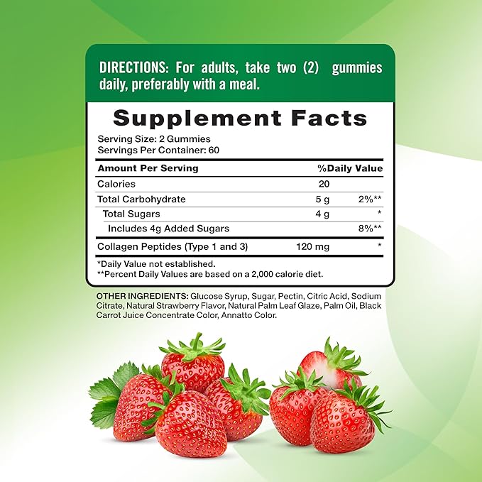 Nature's Truth Collagen Peptide Gummies for Women | 120 Count | Type 1 and 3 | Strawberry Flavor | Non-GMO & Gluten Free Supplement