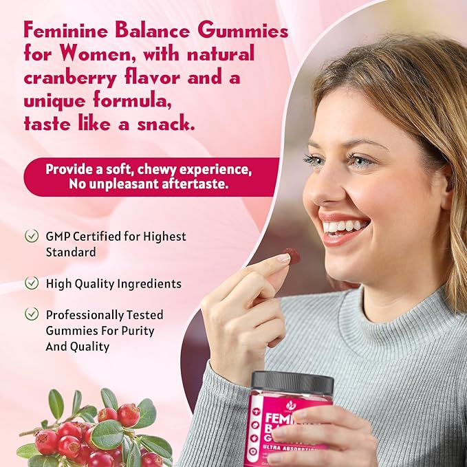 Feminine Balance Gummies for Women Sugar Free - Vaginal Health, Antioxidant, Digestive Health, PH Balance Support, Vaginal Probiotics for Women Gummies - Max Absorption, 60 Gummies (1 Pack)