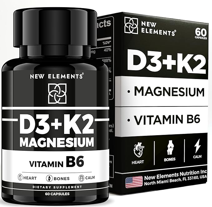 Vitamin D3 K2 with Magnesium Glycinate with Vitamin B6 for Enhanced Absorption | Magnesium 1500mg | D3 10,000 IU | K2 (MK7) 200mcg | Vitamin B6 10mg | Immunity | Heart & Nerve Support | Vegan, Non-GMO