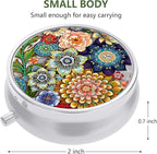 Nipichsha Pill Box, Small Pill Case for Purse & Pocket, Cute Travel Medicine Organizer, Portable Medicine Container Holder to Hold Vitamins, Medication, Fish Oil & Supplement, Mandala Flower