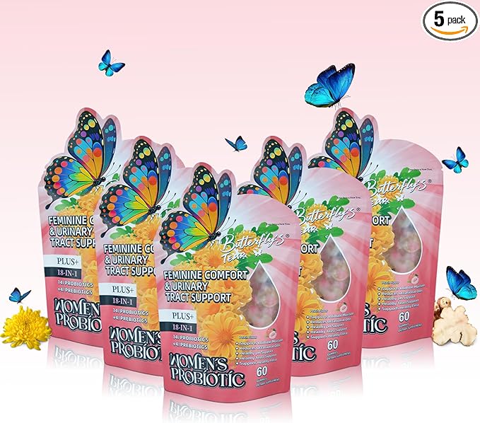 BUTTERFLY'S TEAR Women's Probiotic Gummies | 18-in-1 Feminine Comfort & Urinary Tract Support | 14 Probiotics + 4 Prebiotics | Peach Flavor | Intimate Moisture, pH Balance, Healthy Flora, 300 Chew