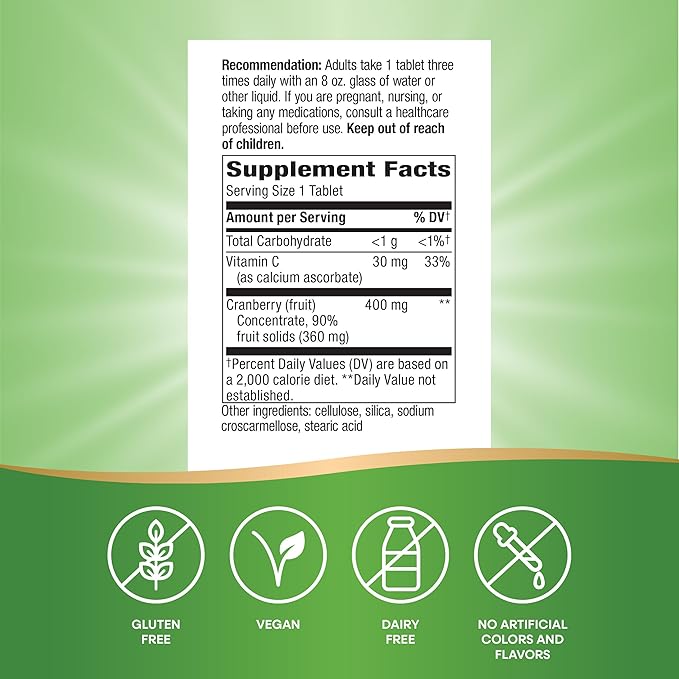 Nature's Way Premium Blend Cranberry, Urinary Tract Health Support* Supplement with Vitamin C, 60 Tablets