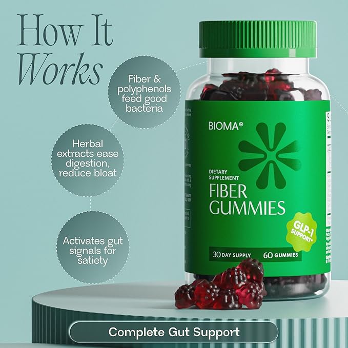 Fiber Gummies for Women - Natural GLP-1 Support with Kiwi, Pomegranate & Ginger - Sugar Free Digestive Health Supplement, Prebiotic FOS Fiber - Vegan & Gluten Free (60 Gummies - 30 Day Supply)