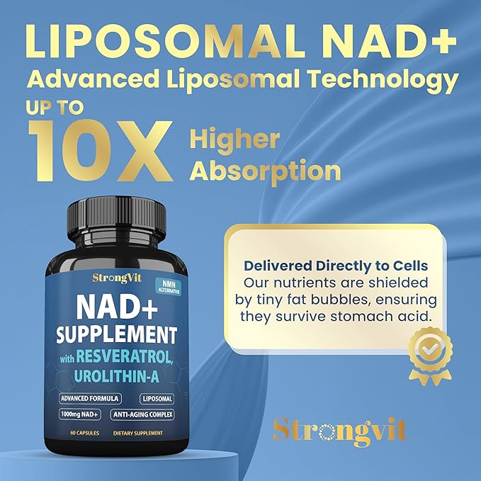 StrongVit NAD Resveratrol Supplement for Women & Men. Support Cellular Health, Energy + Healthy Aging. High Potency Blend, Plus Third-Party Lab Tested in USA (60 Capsules)