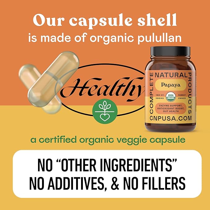 Papaya Enzyme Capsules 500mg - Organic Enzymes for Digestion with Papain, Gut Cleanse Support from Seeds, Vegan Non GMO Herbal Supplement Made USA, Fast Absorbing Digestive Support Formula Capsules