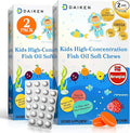 DAIKEN High Concentration Kids Fish Oil Omega-3 Gummies, No Sugar Added, Individually Wrapped, 300 mg DHA & EPA with Vitamin D3 for Kid, 30 Count, Tropical Fruit Flavor, Norwegian Sourced (Pack of 2)