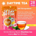Skinny Boost Detox Tea Kit Slimming Tea for Weight, Metabolism, Energy, Bloating & Colon Cleanse – Green Tea, Herbal, Vegan, Keto, Non-GMO, Sugar-Free-4 PACK –1 Daytime (28 Bags) + 1 Evening -(14 Bags)