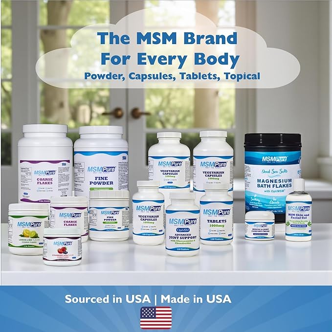 KALA HEALTH MSMPure Coarse MSM Powder Flakes – US-Made MSM for Joint Health, Skin Appearance, and Hair & Nail Support – 1 lb, Organic Sulfur