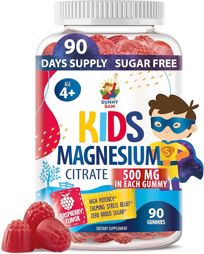 Sugar-Free Magnesium Gummies for Kids & Teens – 500mg Magnesium Citrate – Chewable Supplement for Calm, Mood & Nighttime Wind-Down – 90-Day Supply