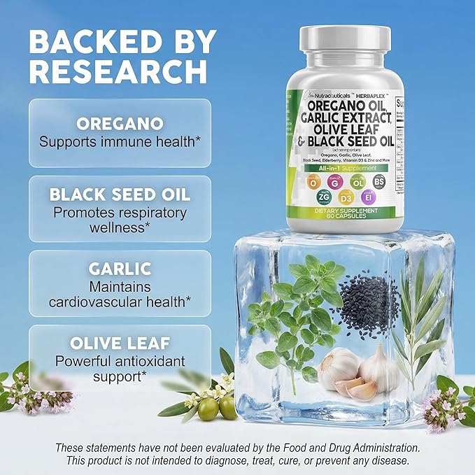 Clean Nutra Oregano Oil with Black Seed Oil Garlic Olive Leaf Extract - Oil of Oregano Capsules Immune Support Carvacrol & Thymoquinone Supplement for Women and Men + Elderberry Vitamin D3 & Zinc