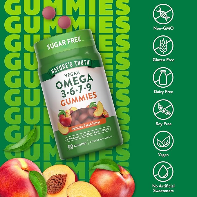 Nature's Truth Vegan Omega 3679 Gummies | 50 Count | Peach Flavor | Non-GMO & Gluten Free Supplement