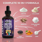 Liquid Biotin & Collagen Keratin Hyaluronic Acid Saw Palmetto Drops Vitamins for Hair Growth Support Silica Vitamin A C D Bamboo Turmeric Zinc Folate Magnesium Horsetail LuxFlo By Clean Nutra