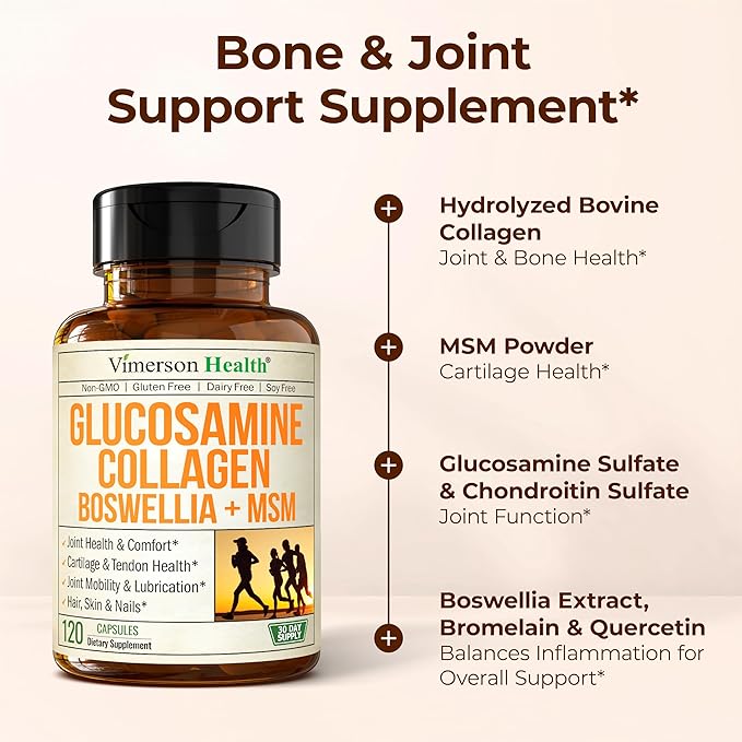 Glucosamine Chondroitin MSM with Hydrolyzed Collagen Peptides - Joint Support Supplement with Quercetin, Bromelain & Boswellia Extract - Collagen pills for Hair Skin Nails - FSA Eligible 2 Pack