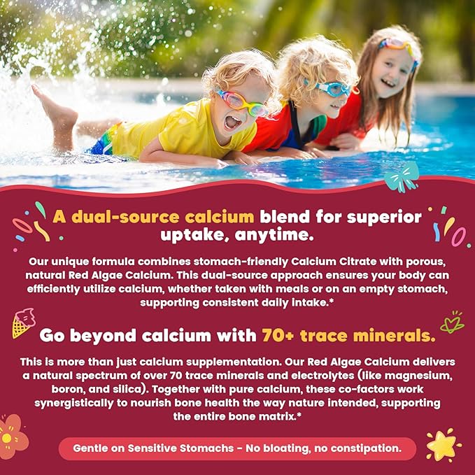 Calcium Citrate Gummies for Kids & Women - 500/1000mg Calcium Supplement with Vitamin D3 K2, Magnesium, Zinc, Probiotics & Prebiotics, Extra Absorption Algae Calcium For Bone, Muscle, Sugar Free 60Cts