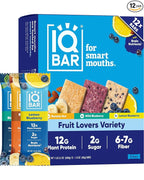 IQBAR Clean Plant Protein Bars - Fruit Lovers Variety Pack - 12 Count - Keto, Vegan, High Fiber, Gluten and Dairy Free, Low Sugar Snack - Brain and Body Nutrients for Focus, Energy, Meal Replacement