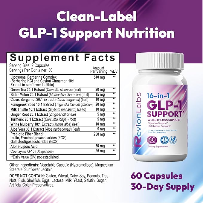 GLP-1 Support Weight Loss Supplement - Natural Appetite Suppressant for Women Men - Berberine Support Activate Hunger Control Curb Cravings Boost Metabolism Fat Burn & Gut Health