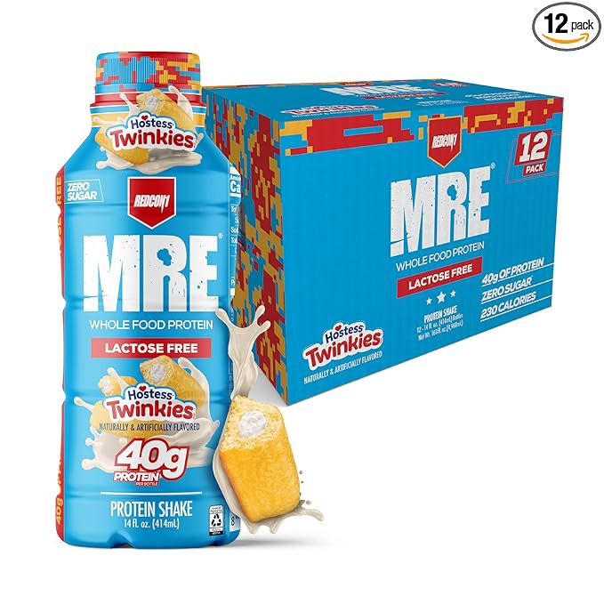 REDCON1 MRE Ready to Drink Protein Shakes Hostess™, Twinkies - Lactose Free RTD Protein Made with Real Whole Food Protein Blends - Easy to Digest Nutritional Shake (12 Pack)