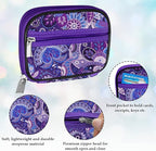 Serfeymi Weekly Travel Pill Organizer Pill Case for Purse with Removable 7 Day Pill Box, Fashionable Travel Medicine Organizer Pill Container for Medicine, Vitamin, Supplement - Bloom 01 + Purple 01
