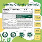 Organic Spirulina + Chlorella Gummies, High in Vegan Protein, Chlorophyll, Nutrient Dense Green-Blue Algae +Super Greens, Vitamin C, D3, Zinc, B12 for Daily Energy, Cleanse, Antioxidant, Immune, 60Cts