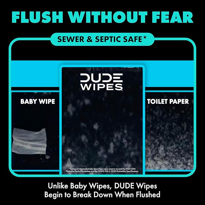 DUDE Wipes Mint Chill Pocket Packs - Travel Wipes - 6 Packs of 8 (48 Count) - On-The-Go Adult Flushable Wipes - Infused with Tea Tree Oil, Vitamin E, and Aloe - Septic and Sewer Safe