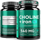 Choline 500mg Prenatal Supplement with Iron 40mg – Prenatal Vitamins for Women – Pregnancy Brain, Memory & Cognitive Support – Ferrous Fumarate, Vegan – 30 Servings
