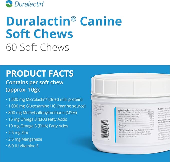 PRN Pharmacal Duralactin Canine Joint Plus Soft Chews - Joint Health Supplement for Dogs & Puppies - Pet Mobility Support - 60 Soft Chews