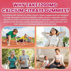 Calcium Citrate Gummies - 1200mg Calcium Gummies Supplements for Women & Men with Vitamin D3, K2, Magnesium, Zinc High Absorption for Bone, Muscle & Immune Support, Raspberry Flavor, 60 Count